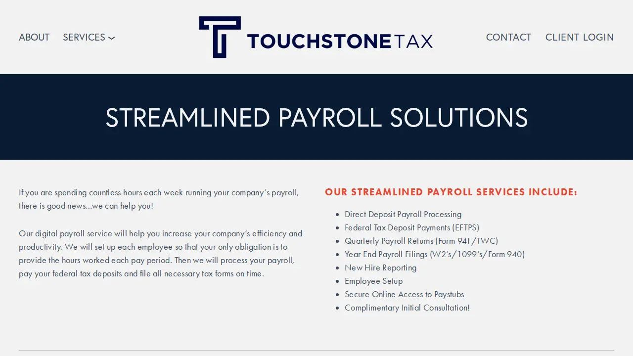 Touchstone Tax Services page