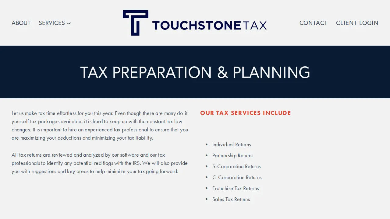 Touchstone Tax Services page