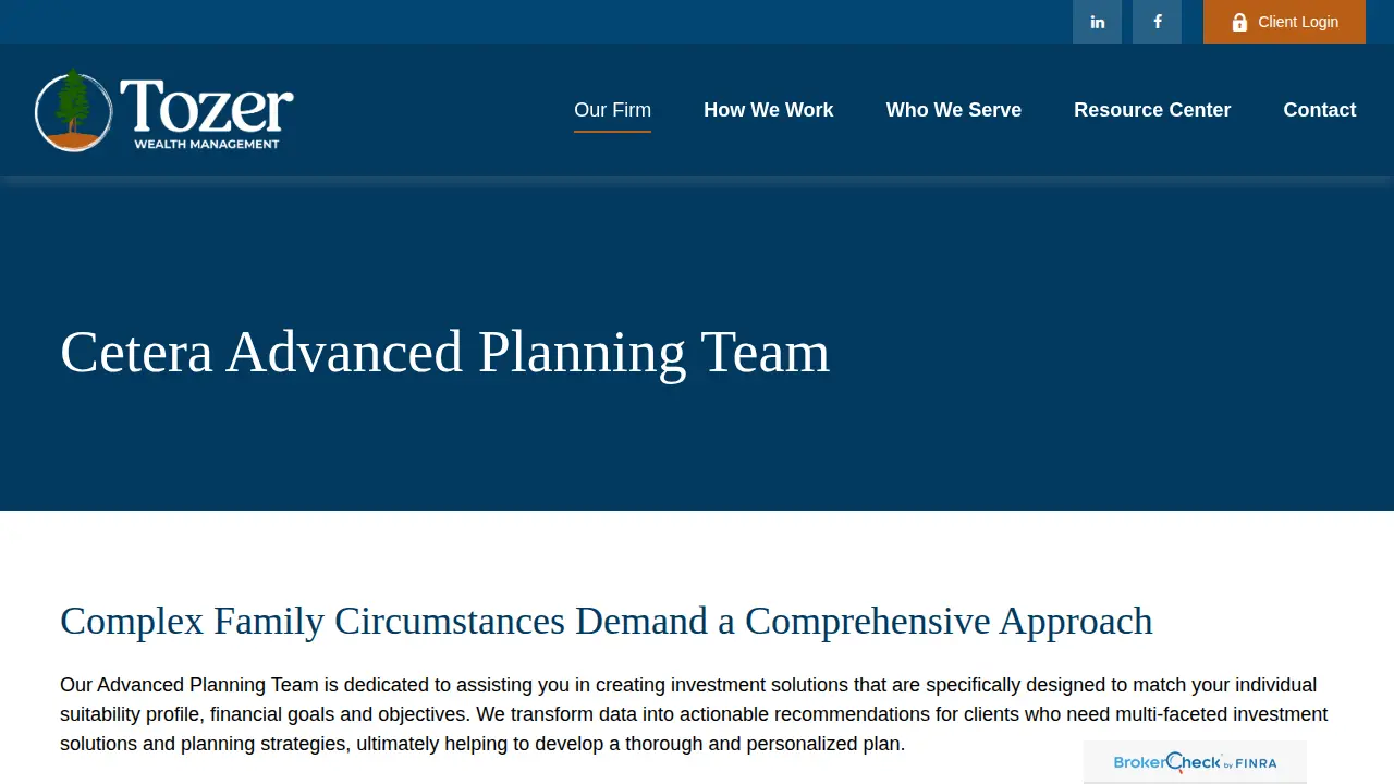 Tozer Wealth Management page