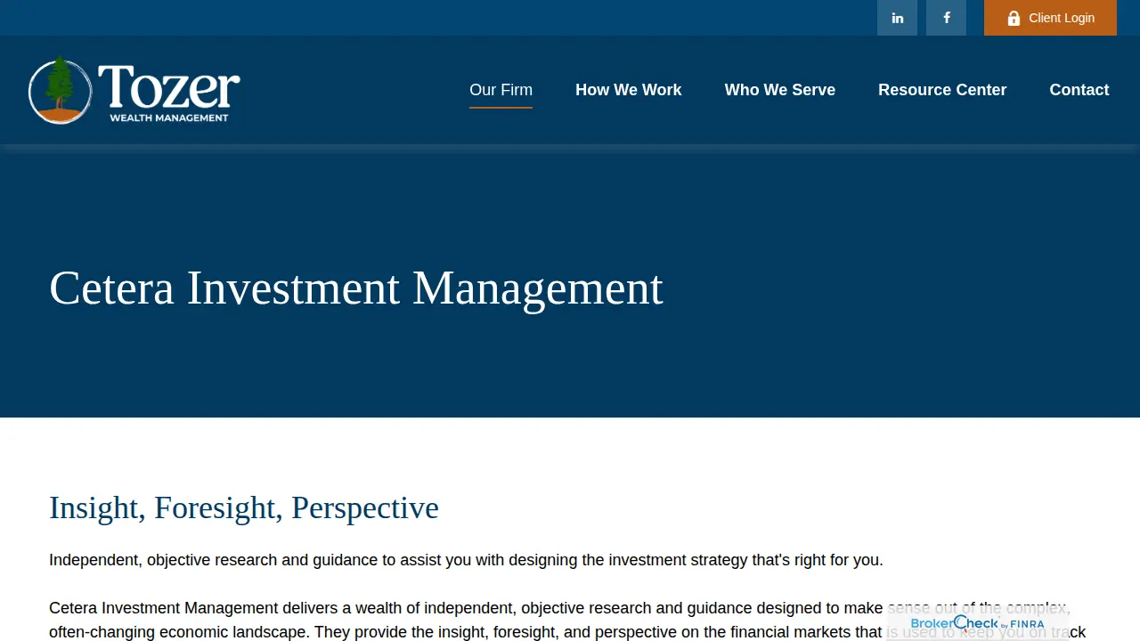 Tozer Wealth Management page