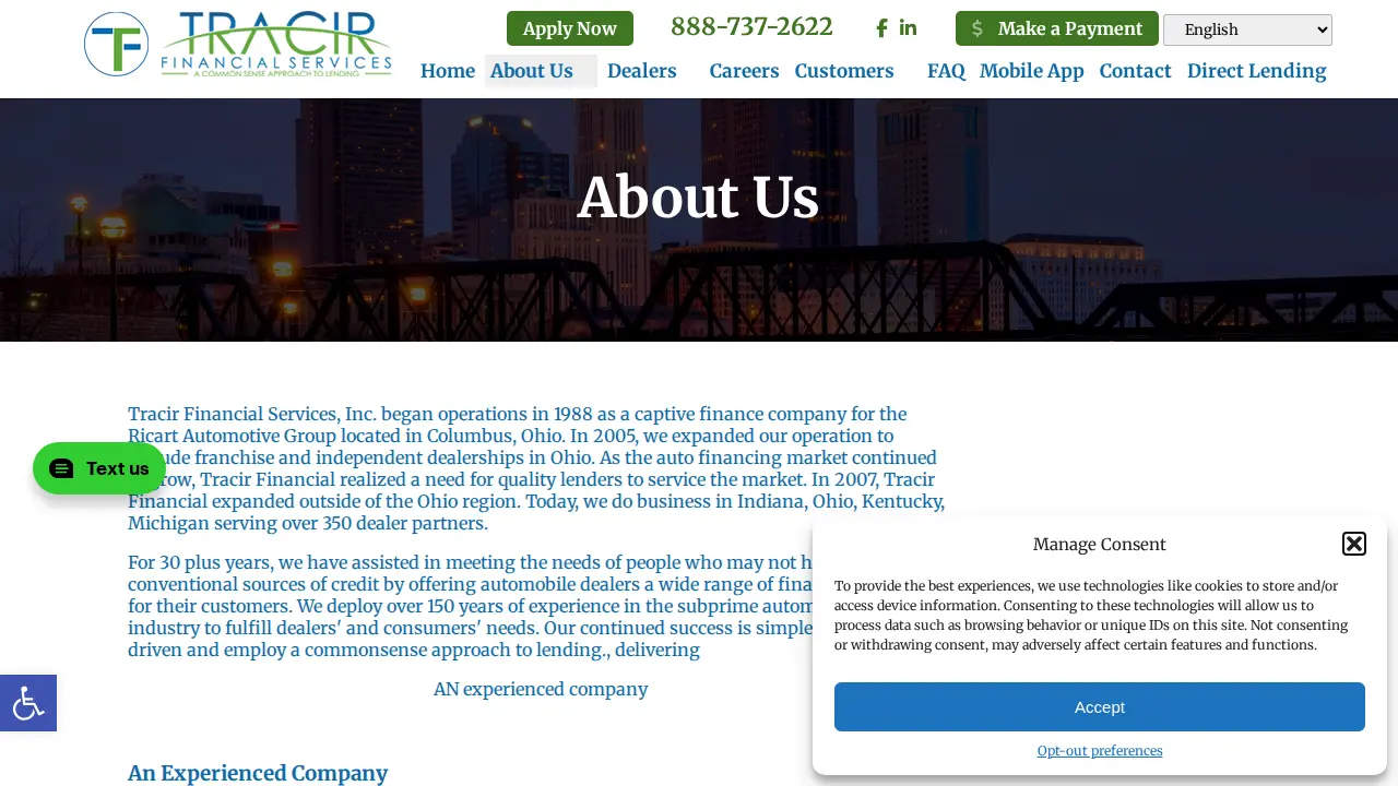 TRACIR Financial Services page