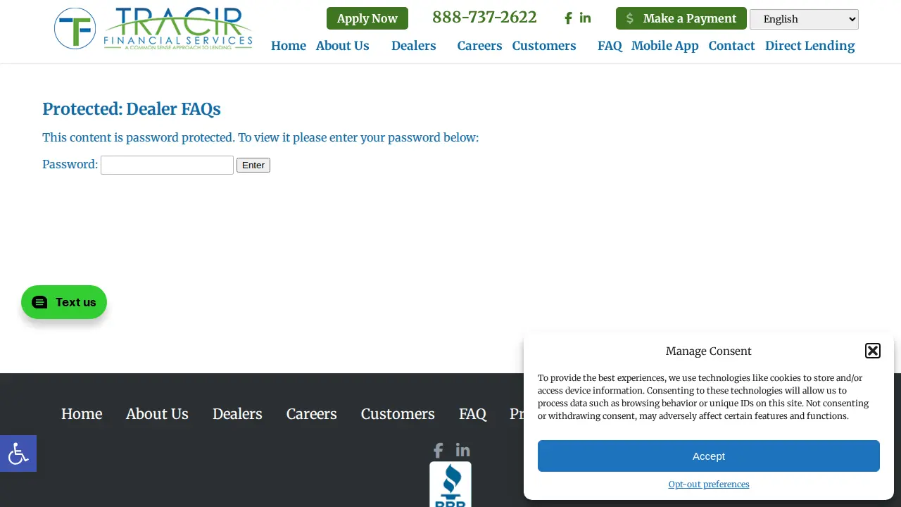 TRACIR Financial Services page