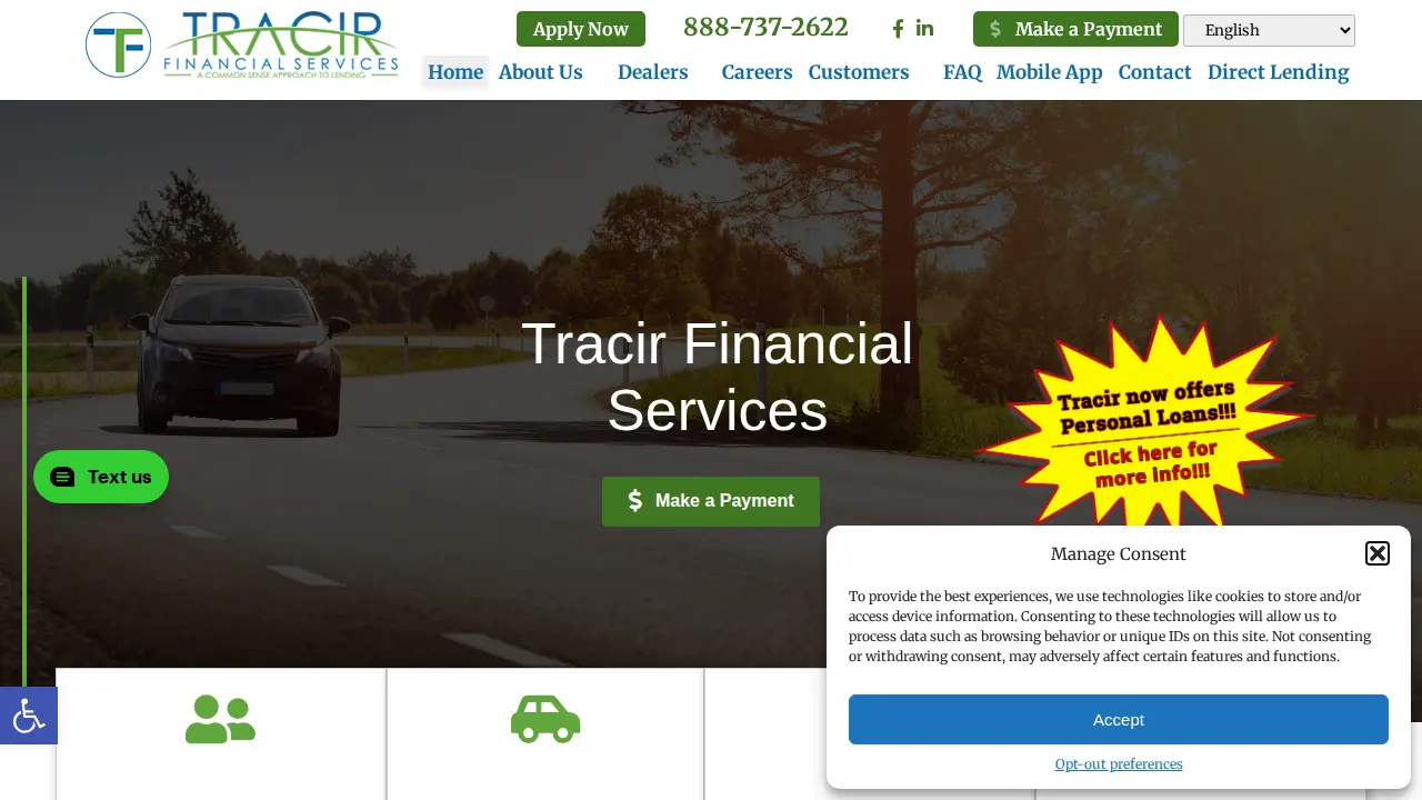 TRACIR Financial Services website