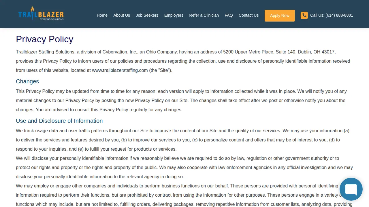 TrailBlazer Staffing Solutions page