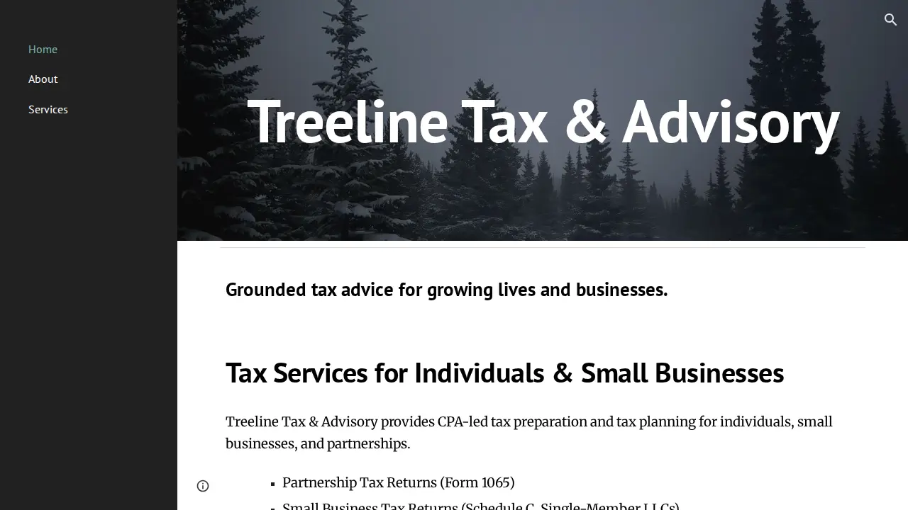 Treeline Tax & Advisory website