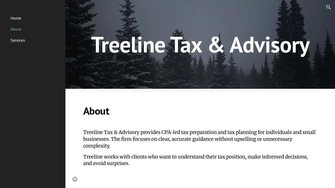 Treeline Tax & Advisory page