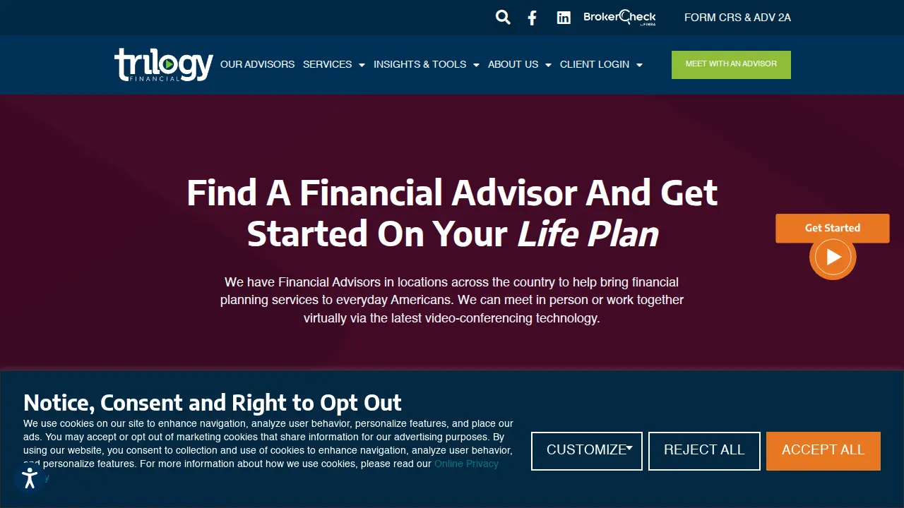 Trilogy Financial Services page