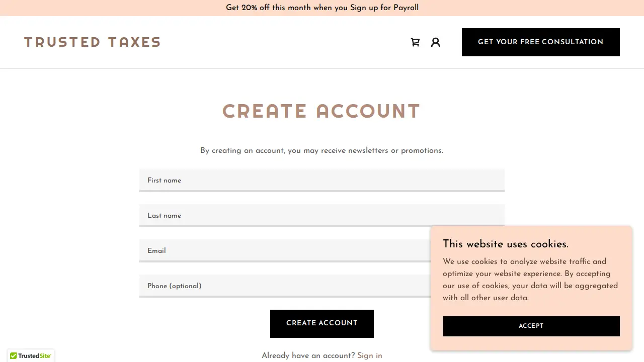 Trusted Taxes page