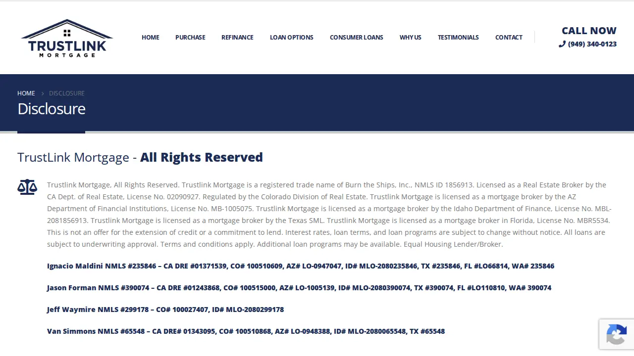 Trustlink Mortgage page