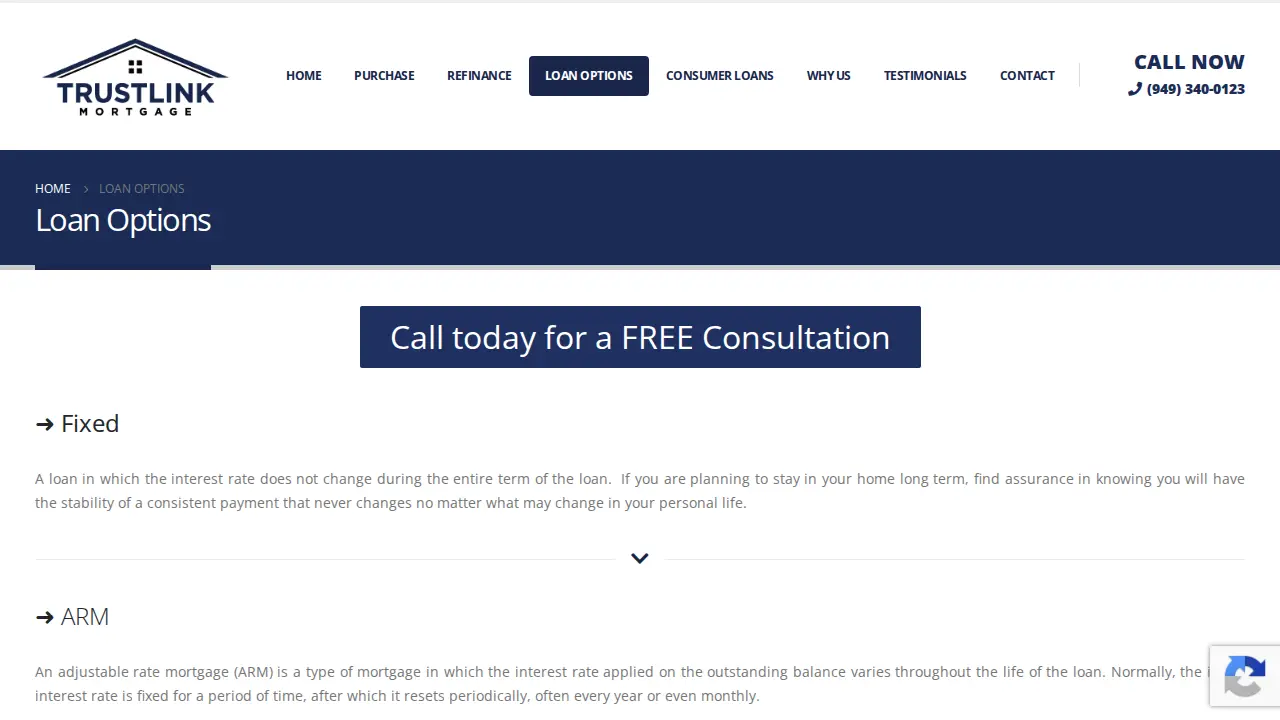 Trustlink Mortgage page