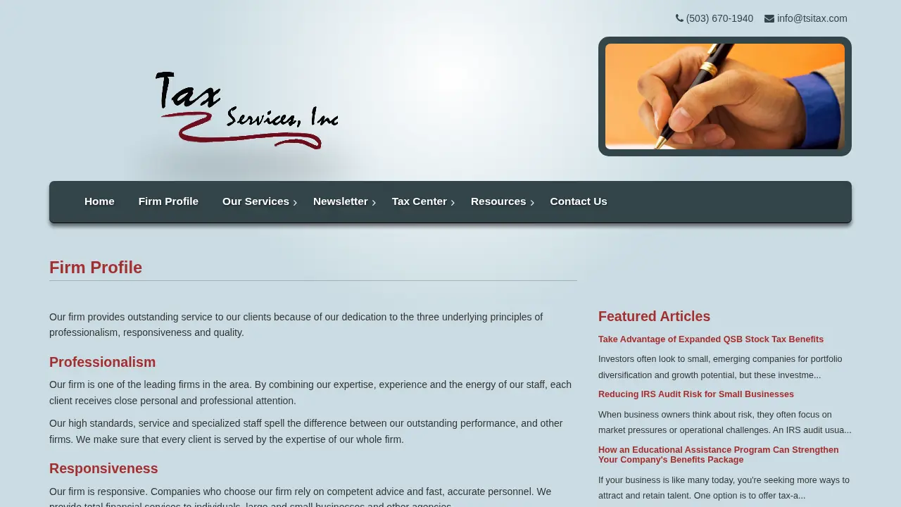 Tax Services Inc page