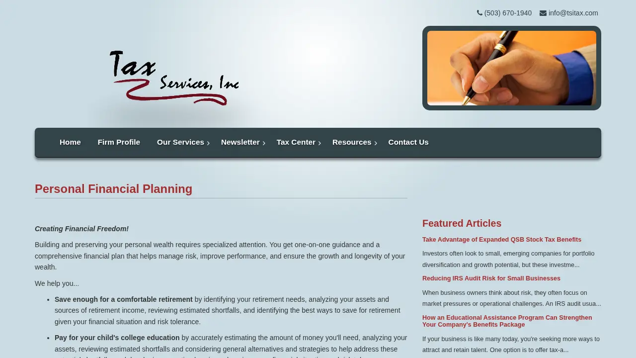 Tax Services Inc page