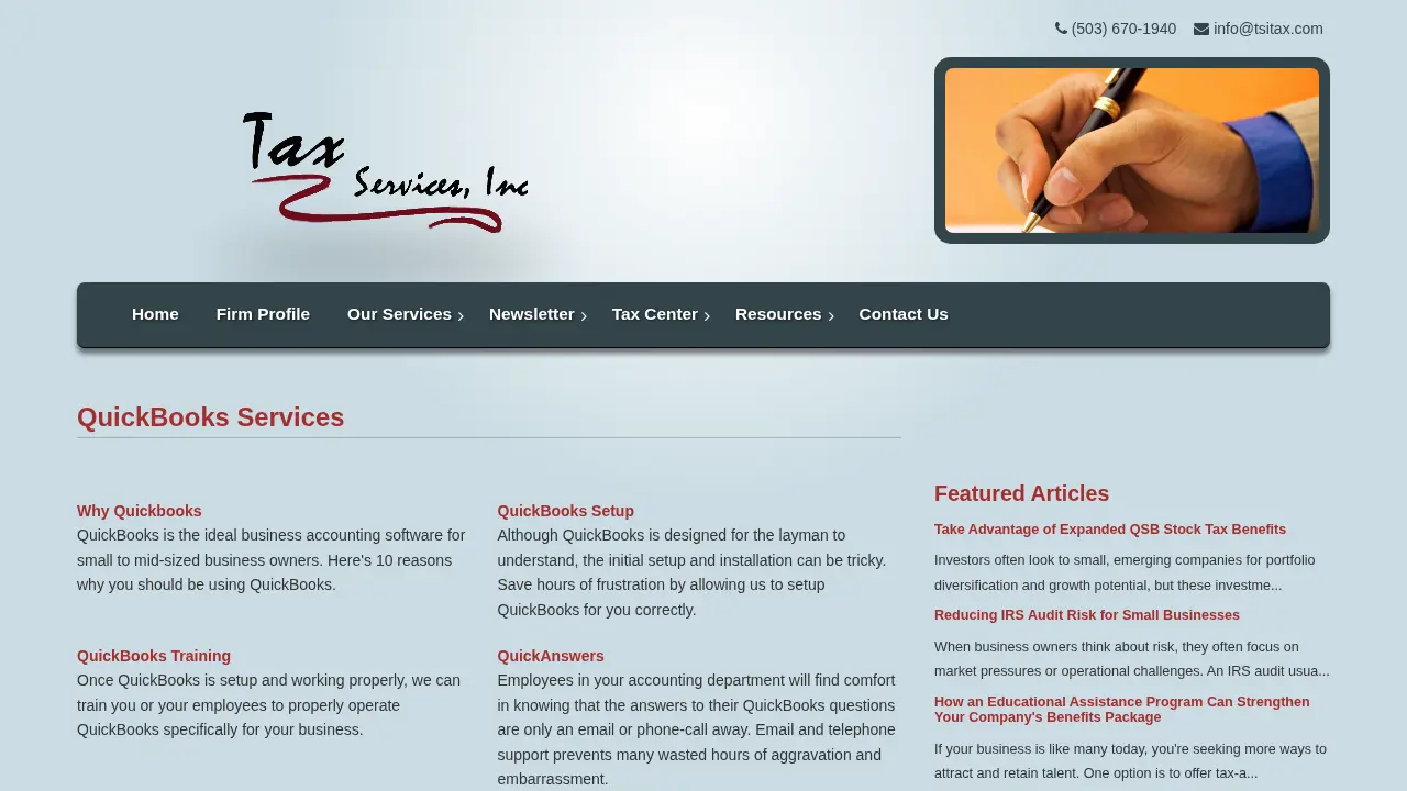 Tax Services Inc page
