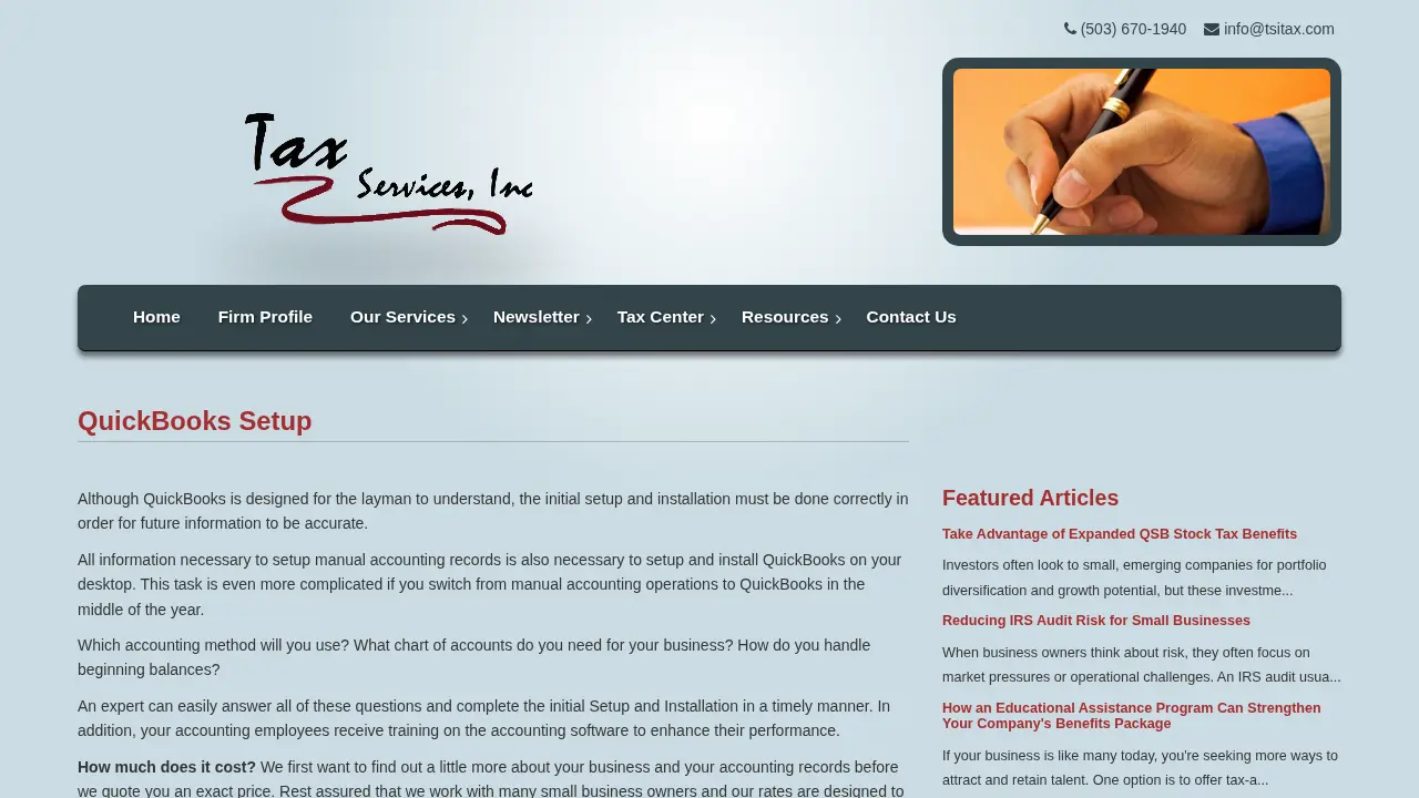 Tax Services Inc page