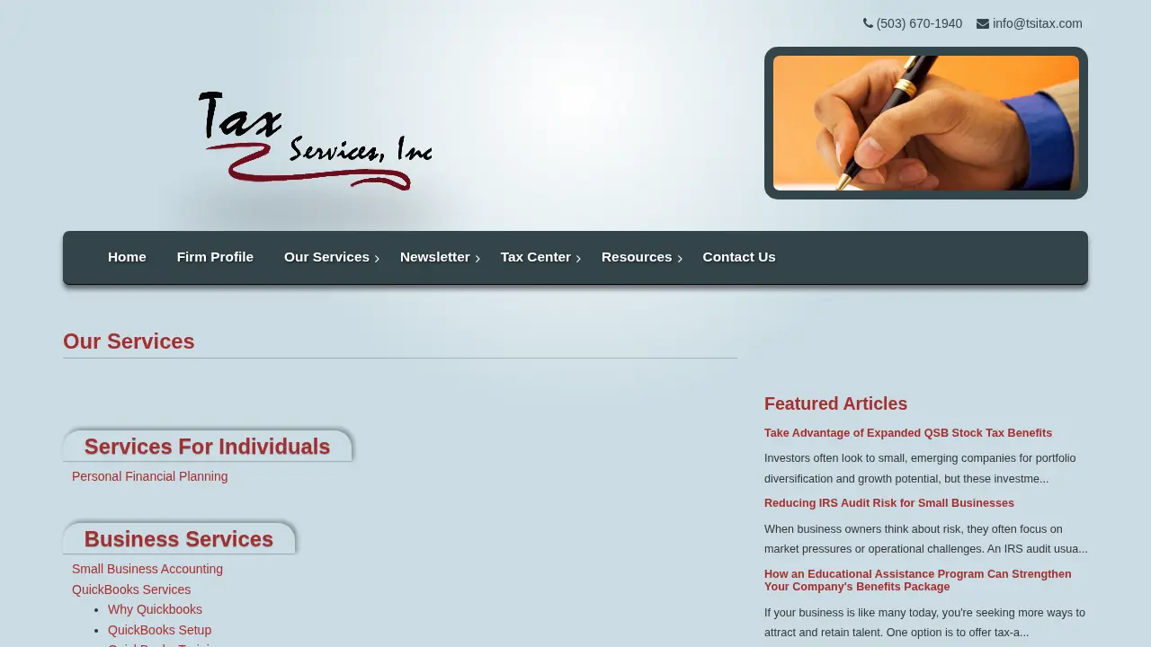 Tax Services Inc page