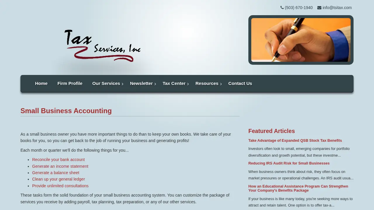 Tax Services Inc page