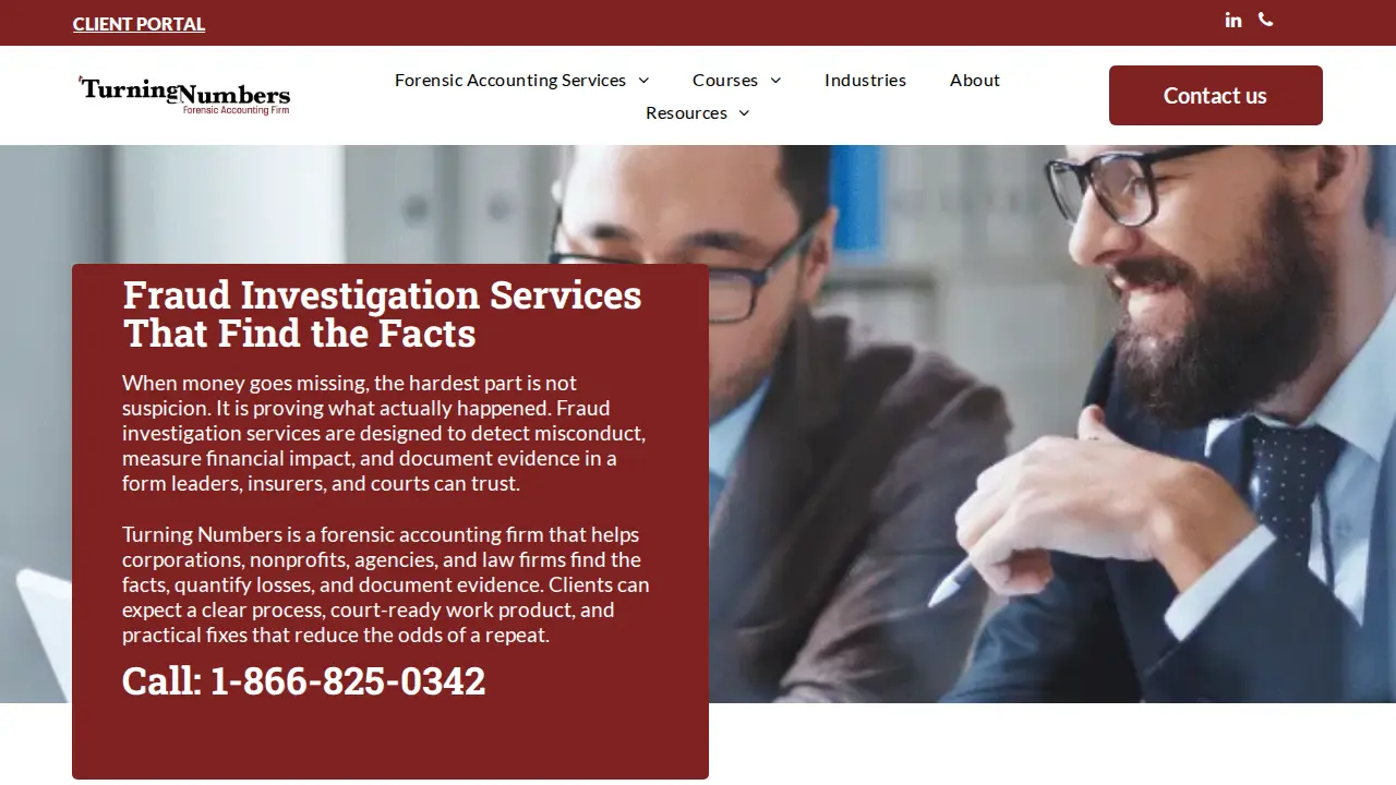Turning Numbers Forensic Accounting page