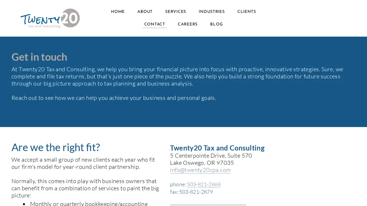 Twenty20 Tax and Consulting PC page