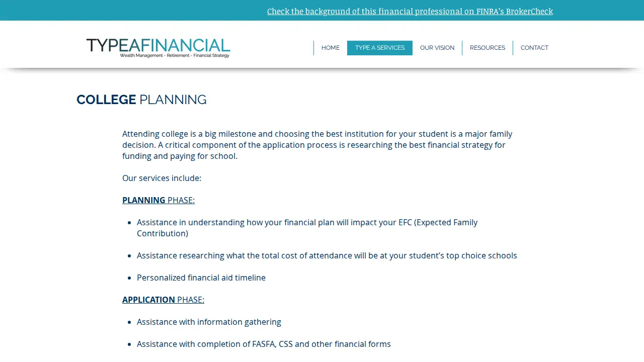 Type A Financial page