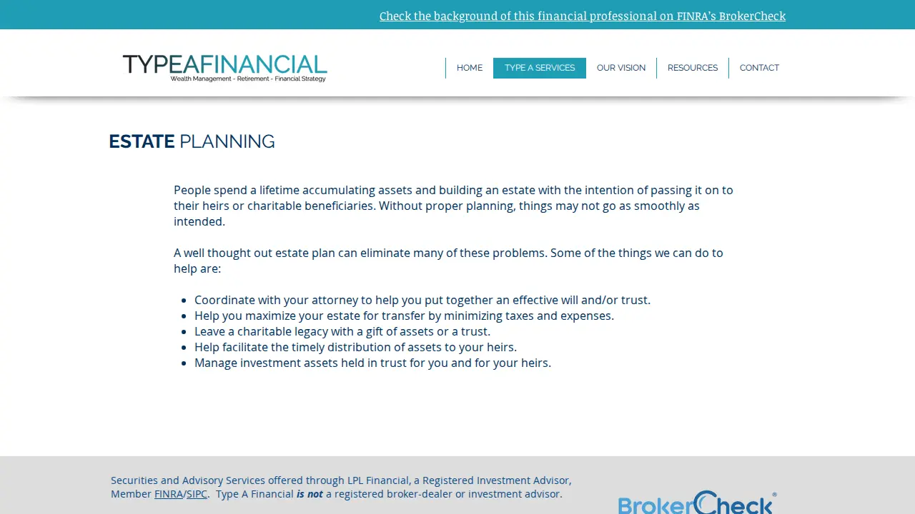 Type A Financial page