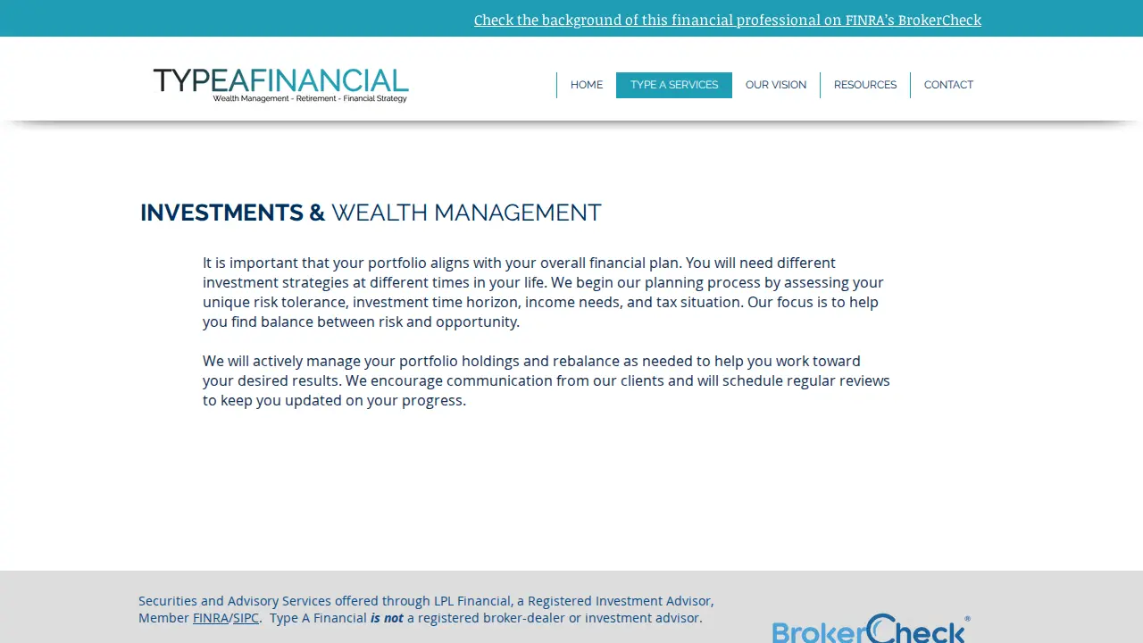 Type A Financial page