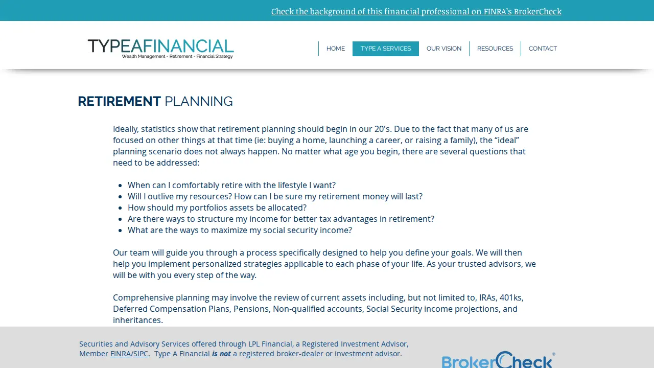 Type A Financial page