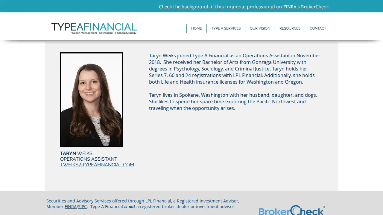 Type A Financial page