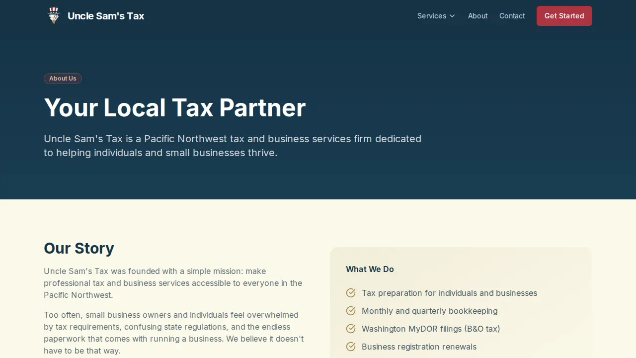Uncle Sam's Tax Services page