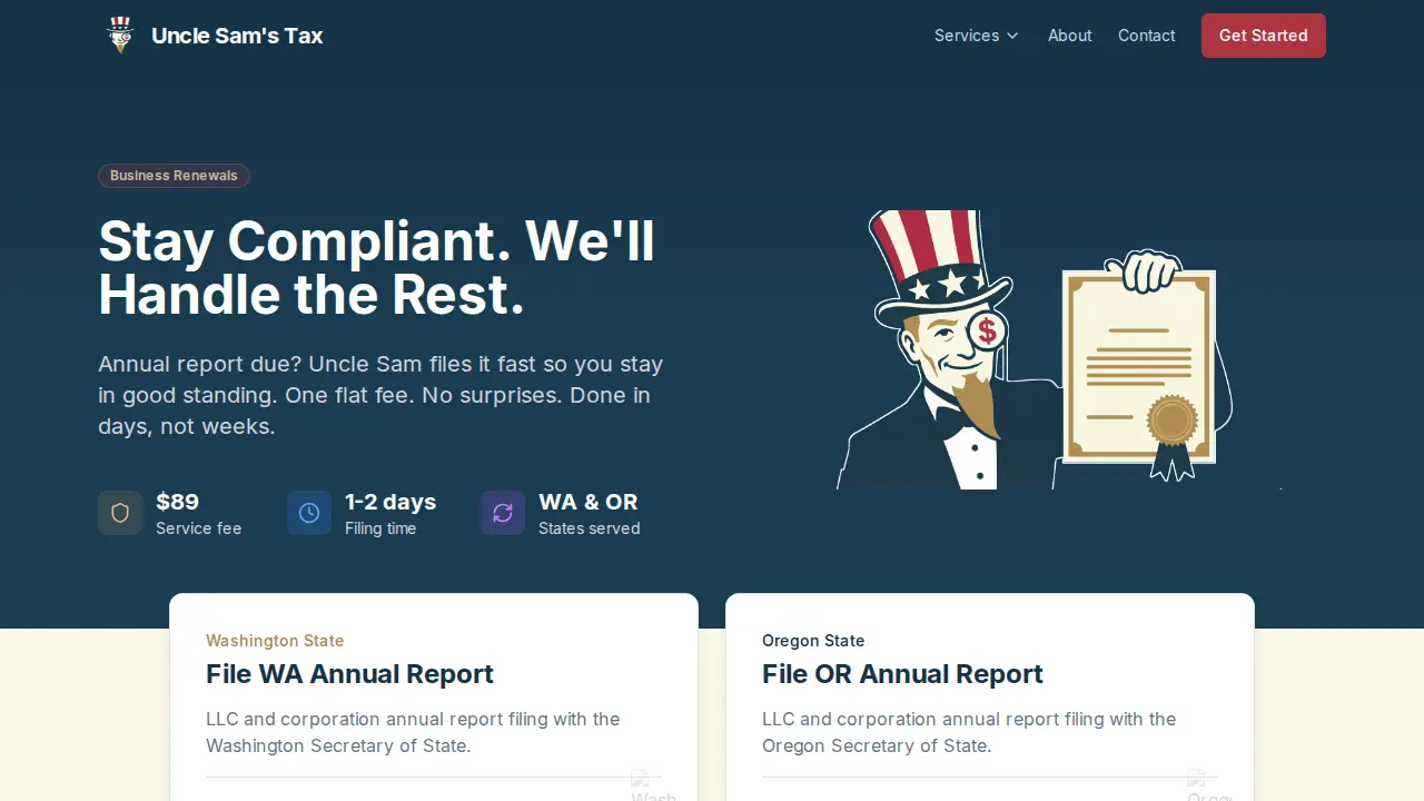 Uncle Sam's Tax Services page