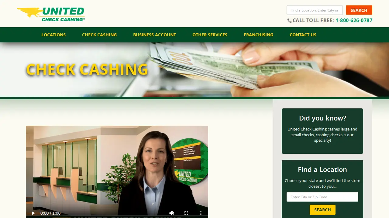 United Check Cashing page