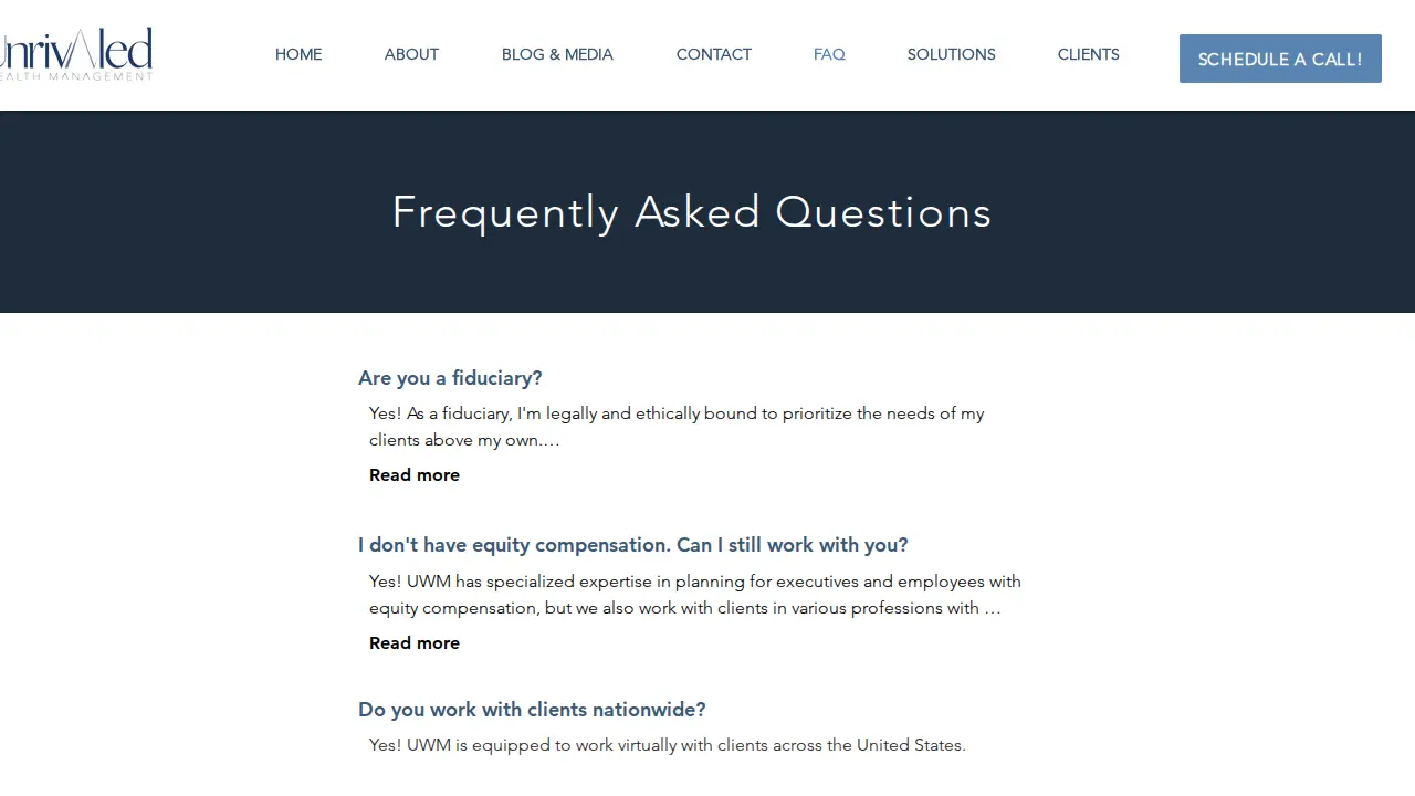 Unrivaled Wealth Management page