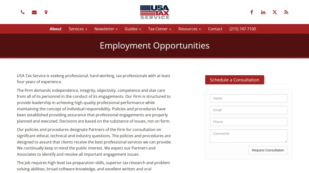 USA Tax Service page