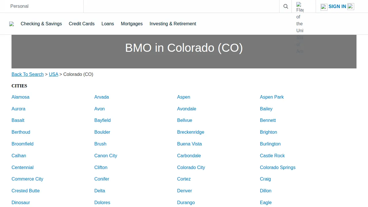 BMO Bank N.A Branches page