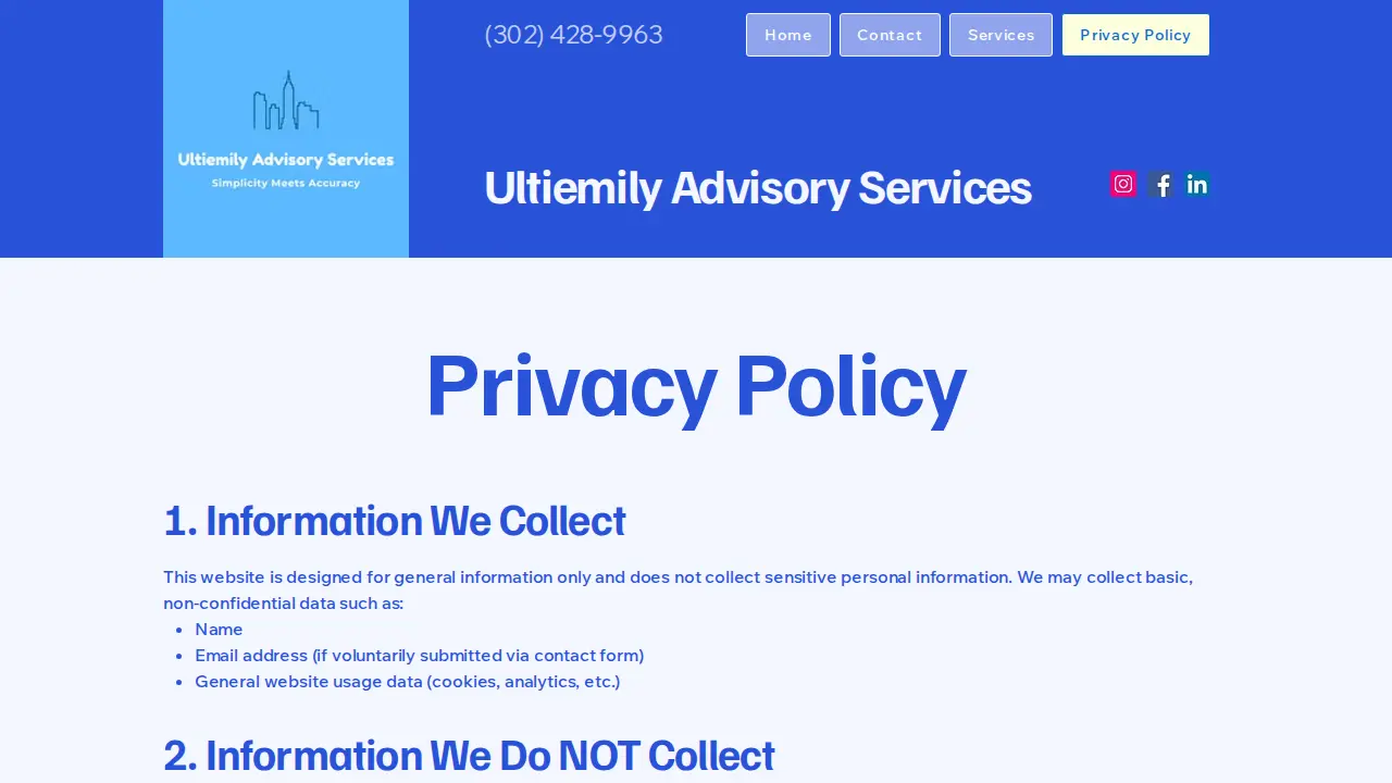Ultiemily Advisory Services page