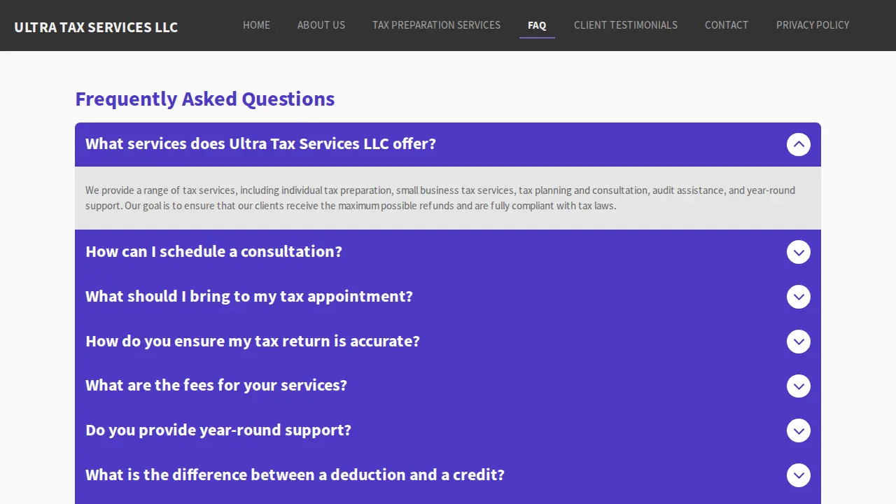 Ultra Tax Services, LLC page