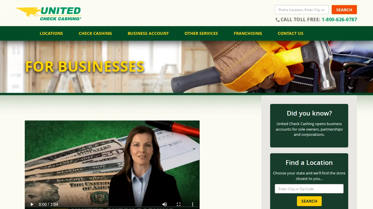 United Check Cashing page
