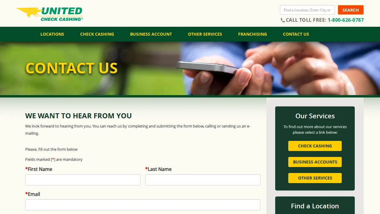 United Check Cashing page