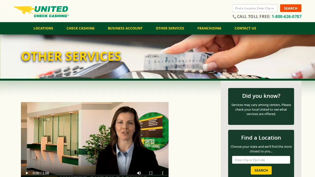 United Check Cashing page