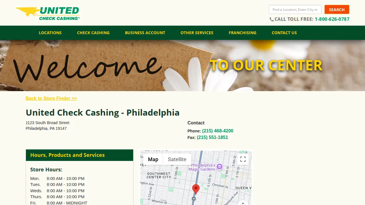 United Check Cashing page