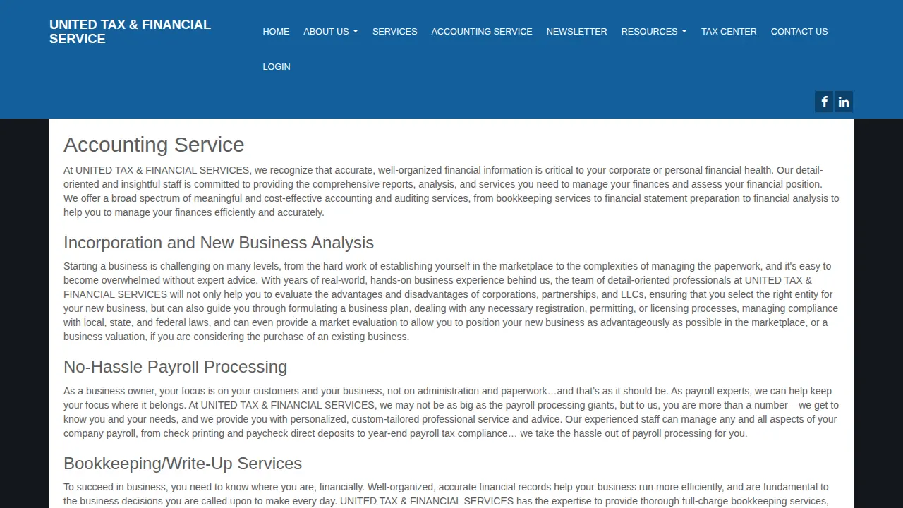 United Tax Services page