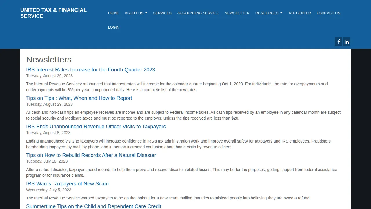 United Tax Services page
