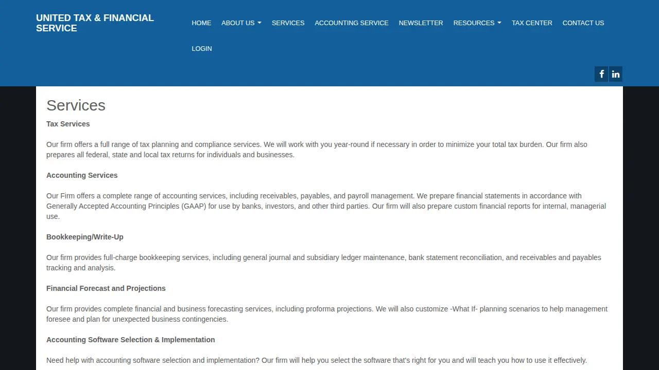 United Tax Services page