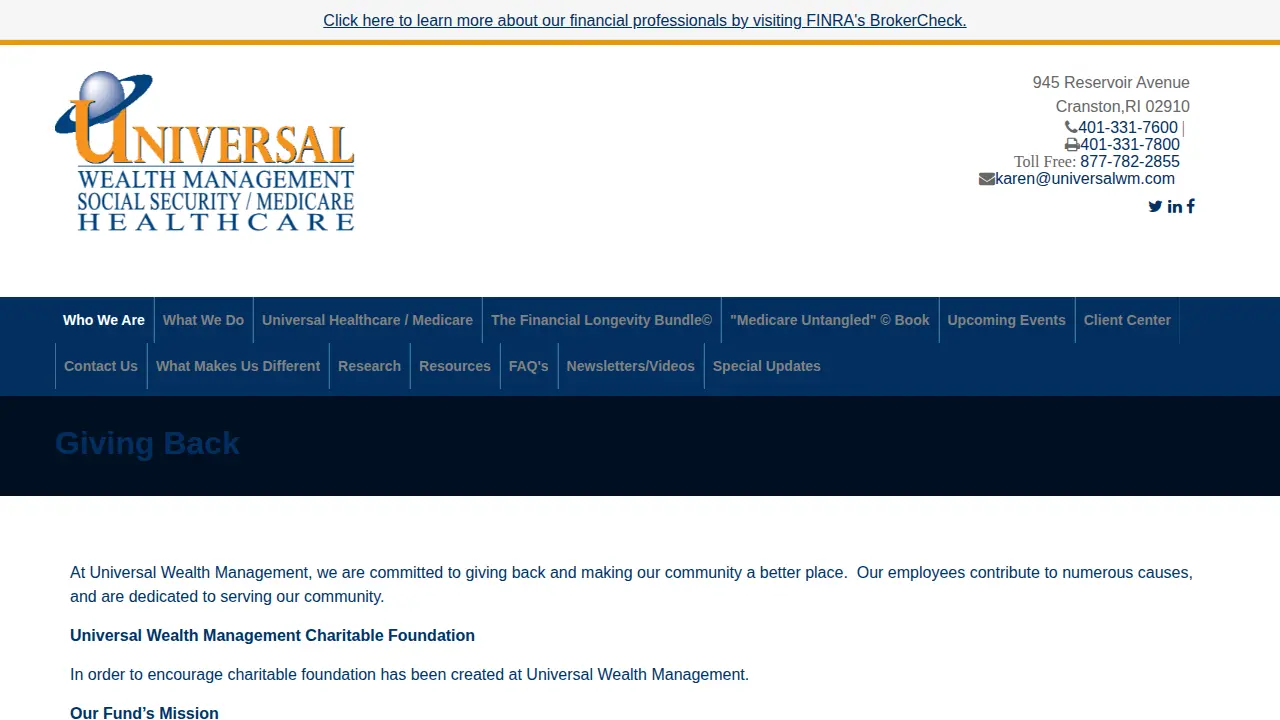 Universal Wealth Management page