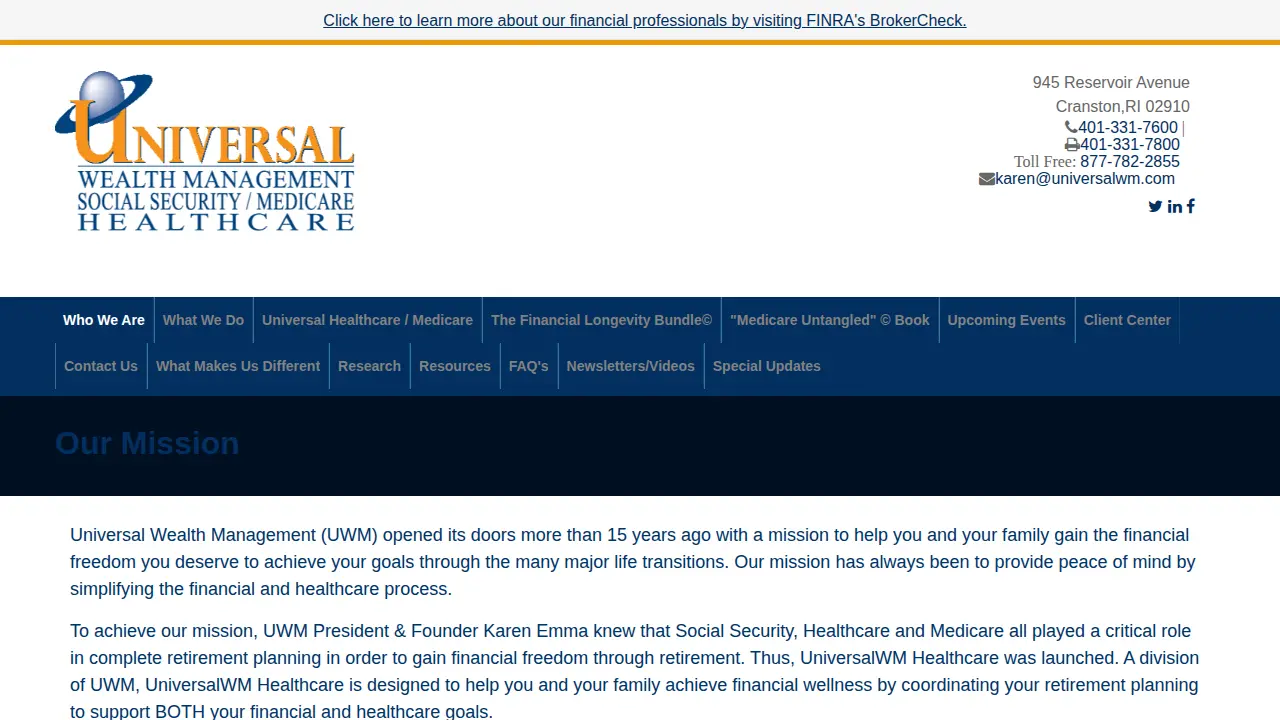 Universal Wealth Management page