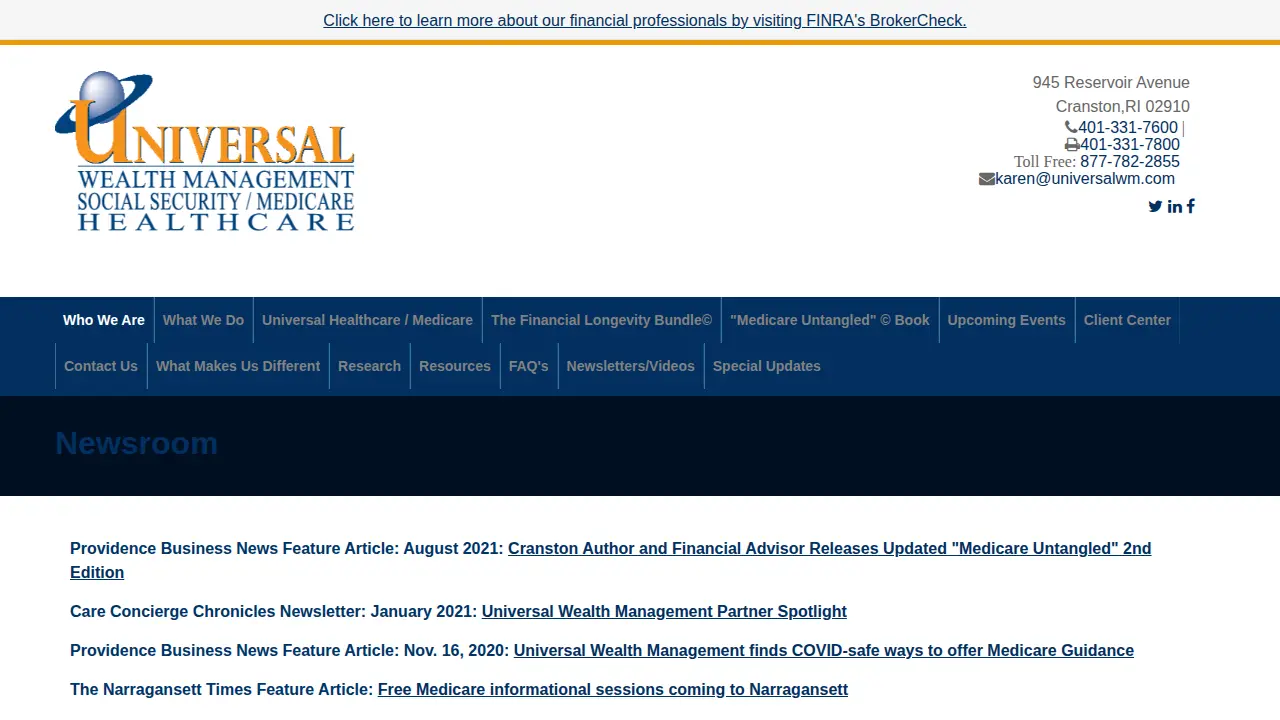 Universal Wealth Management page