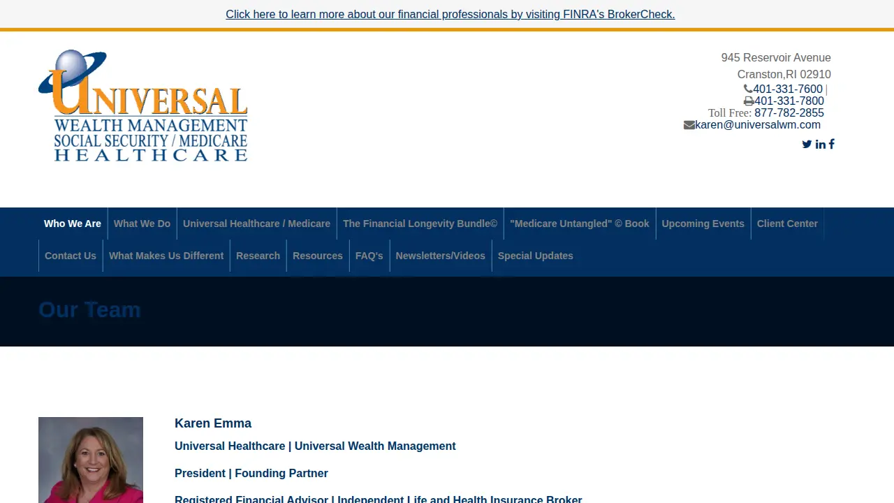 Universal Wealth Management page