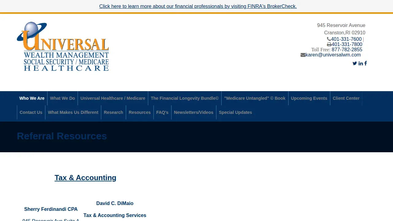 Universal Wealth Management page