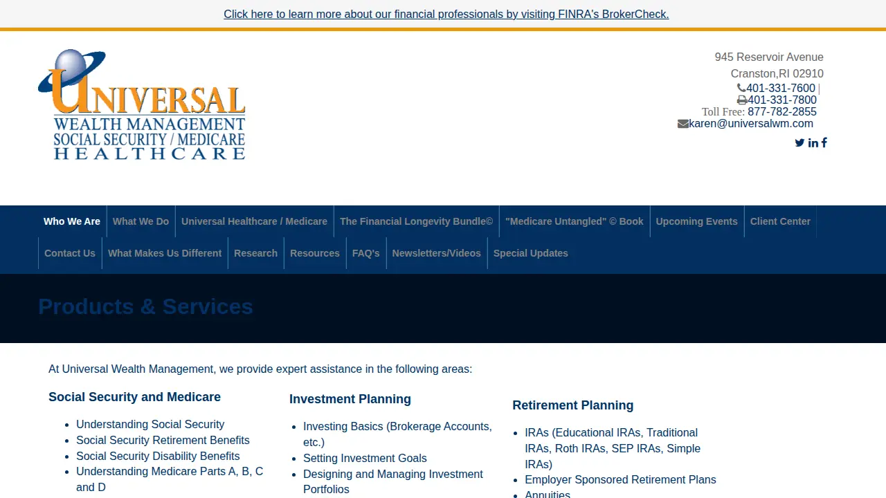 Universal Wealth Management page