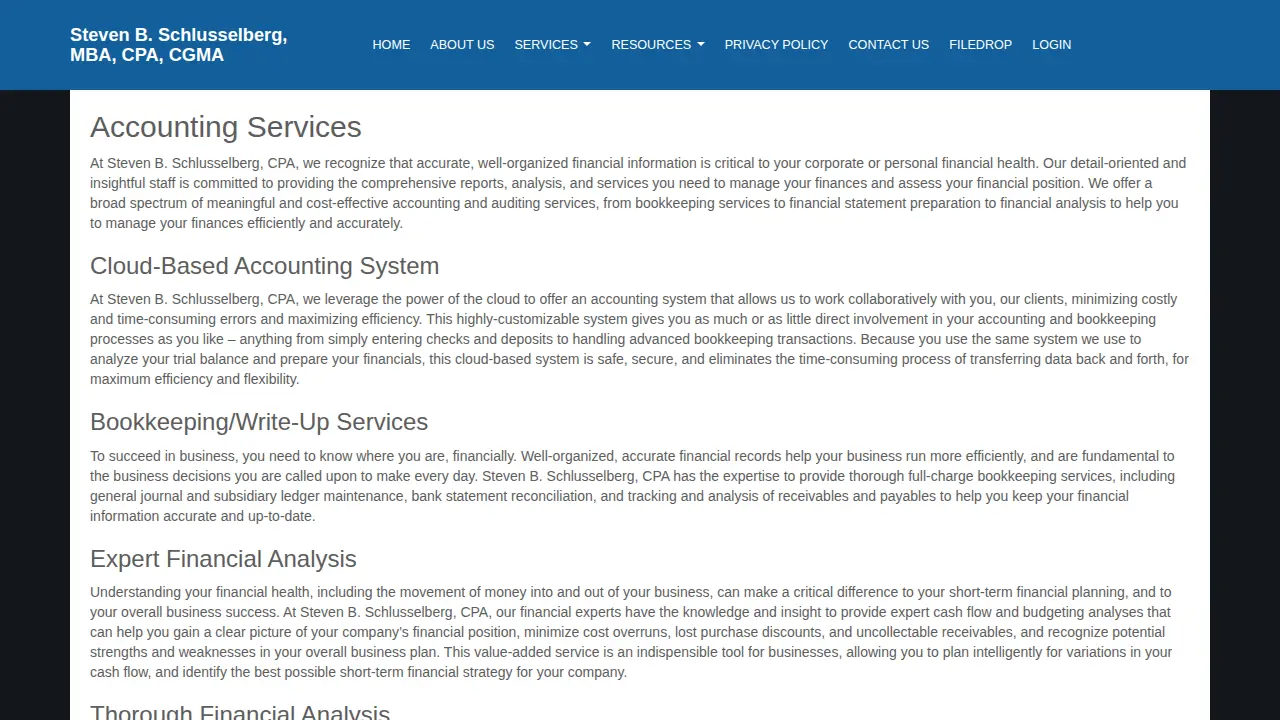 Steven Schlusselberg MBA CPA CGMA page