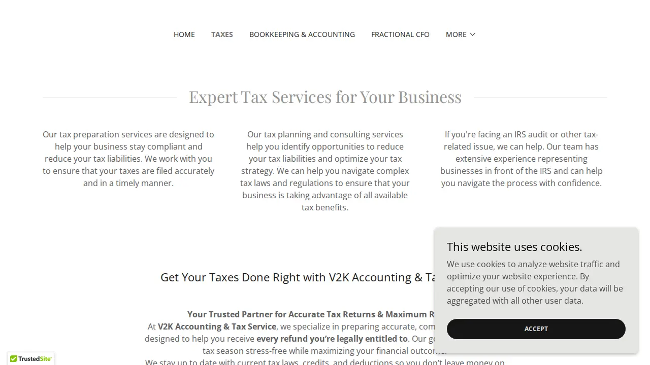 V2K Bookkeeping & Tax Service page